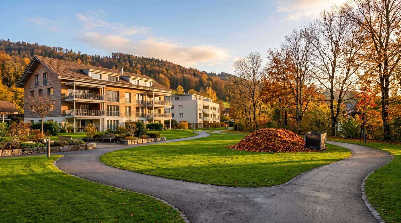 Von Laub befreite Grünfläche im Herbst in Zürich