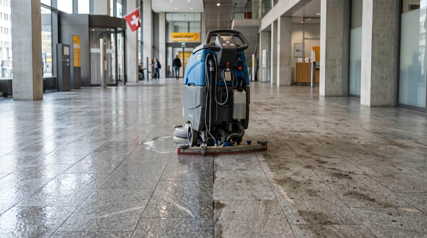 Maschinelle Grundreinigung eines Bodenbelags