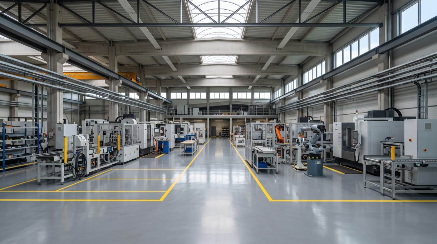 Maschinell gereinigte Produktionshalle
