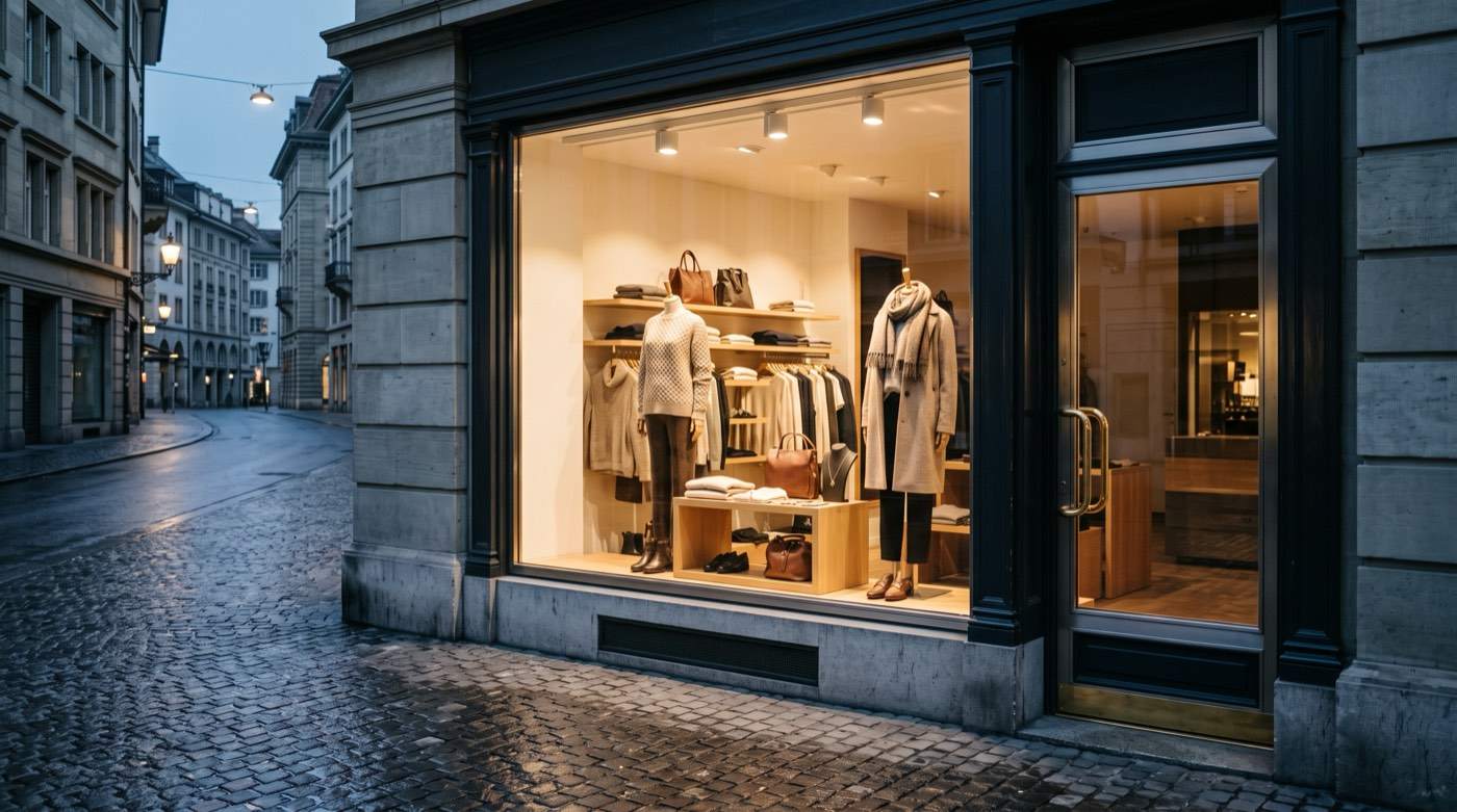 Streifenfrei gereinigtes Schaufenster eines Geschäfts in Zürich