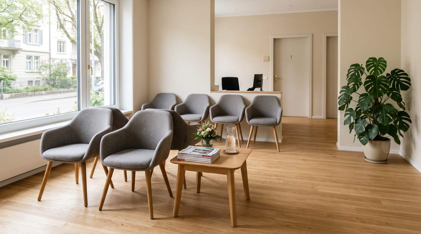 Frisch gereinigtes Wartezimmer einer Praxis in Zürich