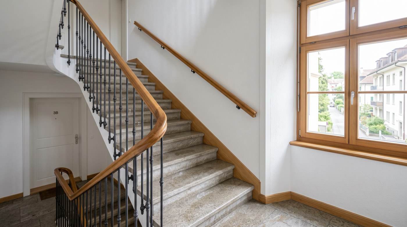 Frisch gewischtes Treppenhaus einer Wohnliegenschaft