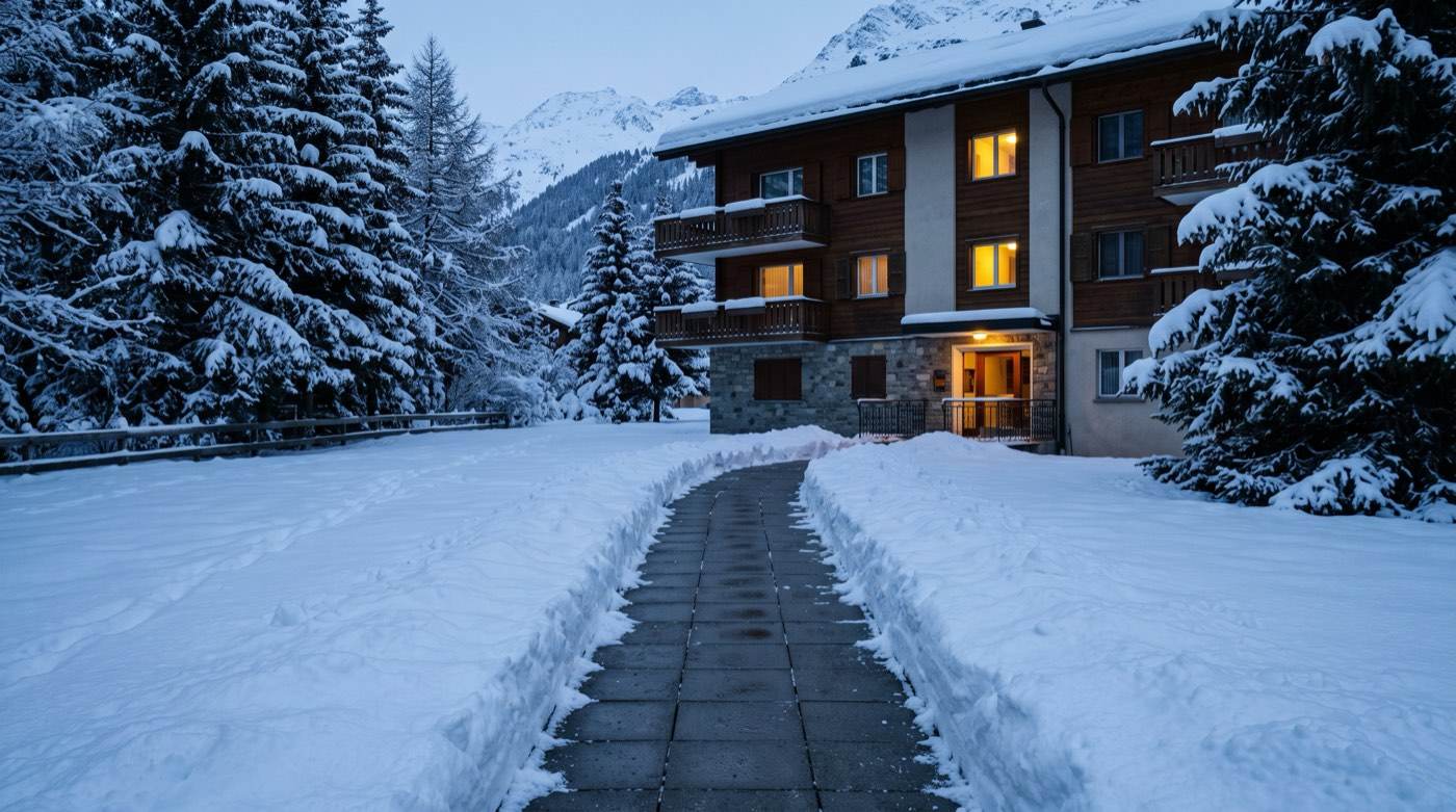 Geräumte Zufahrt an einem Gewerbeobjekt im Winter